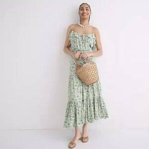 NWT $168 J.Crew Tiered Maxi Dress in Tossed Floral Green Size Small Feminine